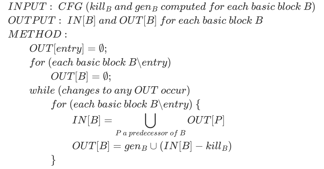 Reaching defination analysis algorithm